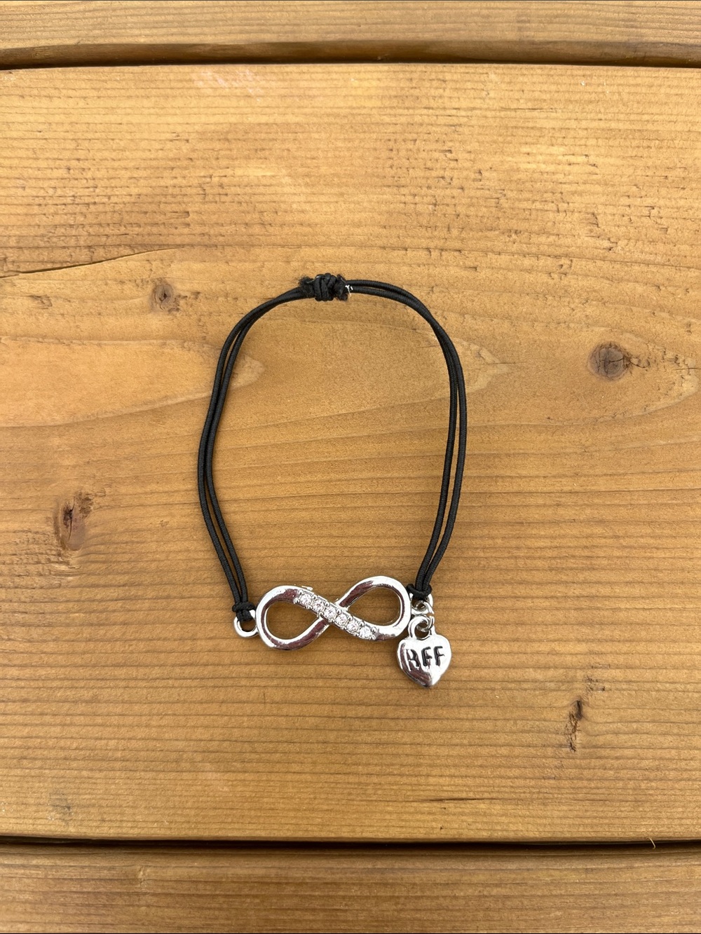 Infinity BFF silver tone string bracelet